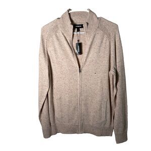 Express Sweater Men's Medium Full Zip Beige Long Sleeve Knit Flecked Casual